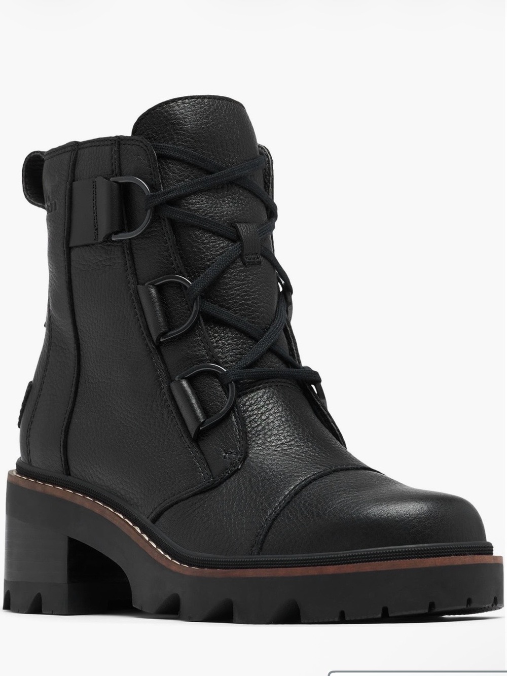 Sorel Joan Now Lace-Up Black Leather Combat Ankle Boot Size 8